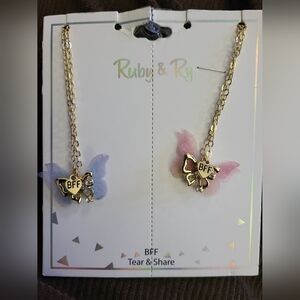 Ruby & Ry BFF Butterfly‎ Necklaces - Gold with Pink and Blue Wings